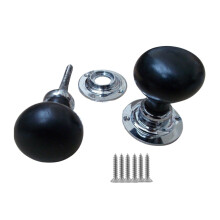 Rim Door Knob Set Plain Round Ebony and Chrome
