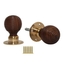 Rim door knob set Beehive Wooden Teak and Brass