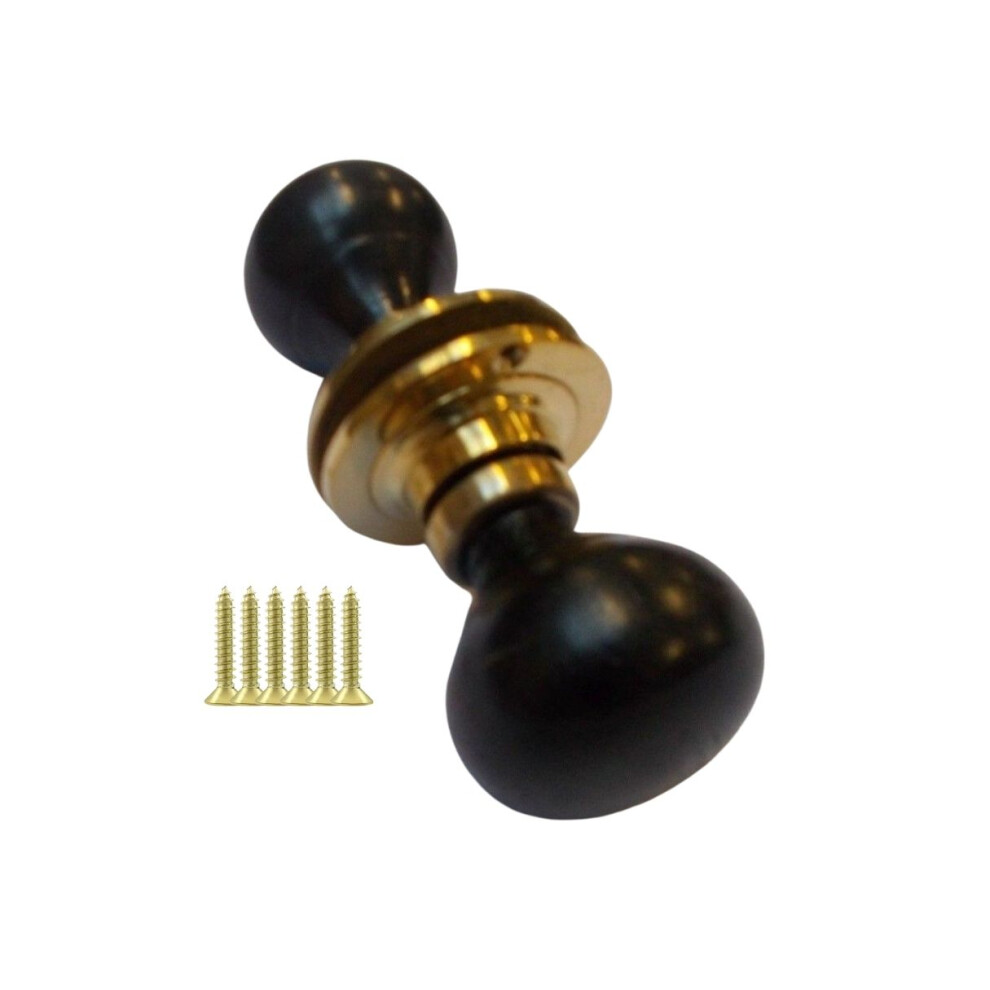 Mortice Door Knob Brass + Black Plain Bun By Ironmongery World 5057067960940
