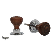 Rim Teak + Chrome Bun Rimmed Door knob
