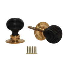 Rim Door Knob Set Beehive Wooden Ebony and Brass