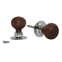 Rim Door Knob Set Beehive Wooden Teak and Chrome