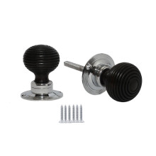 Rim door knob set Beehive Wooden Ebony and Chrome