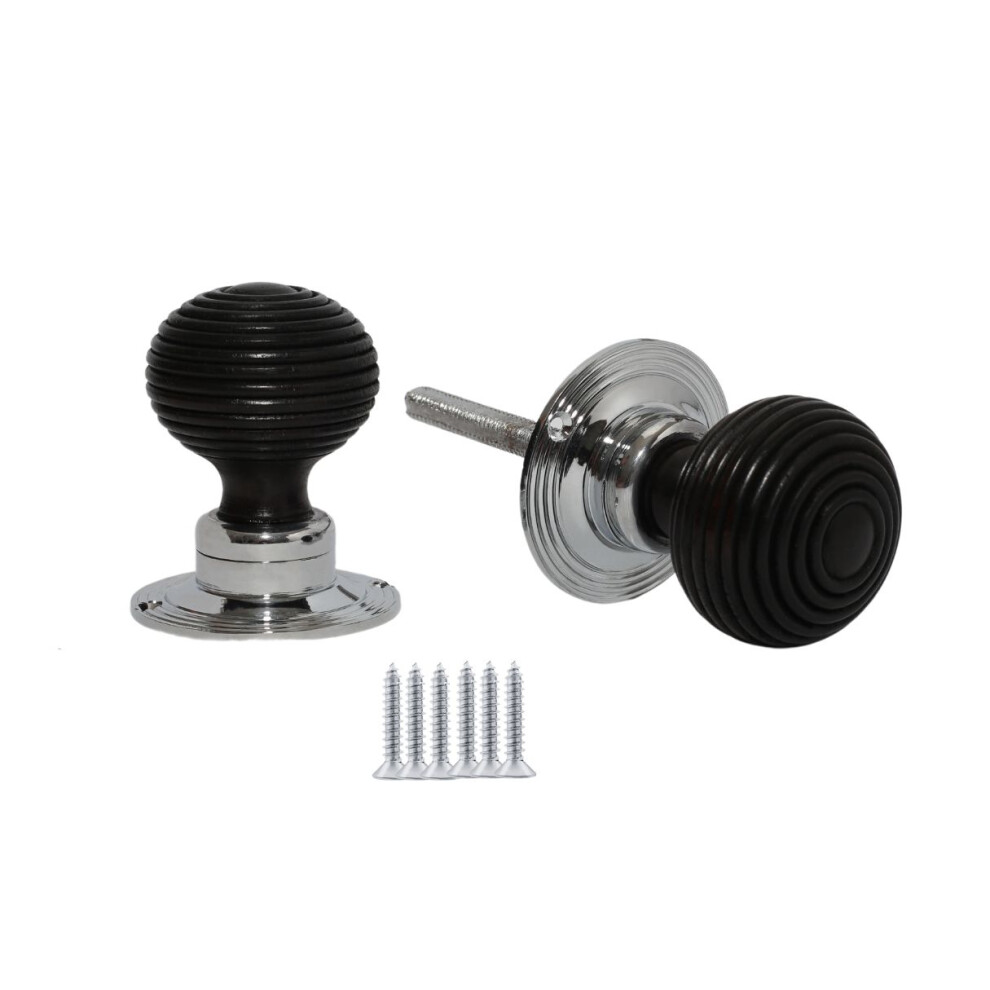 Rim Door Knob Set Beehive Wooden Ebony And Chrome By Ironmongery World 5057067475277