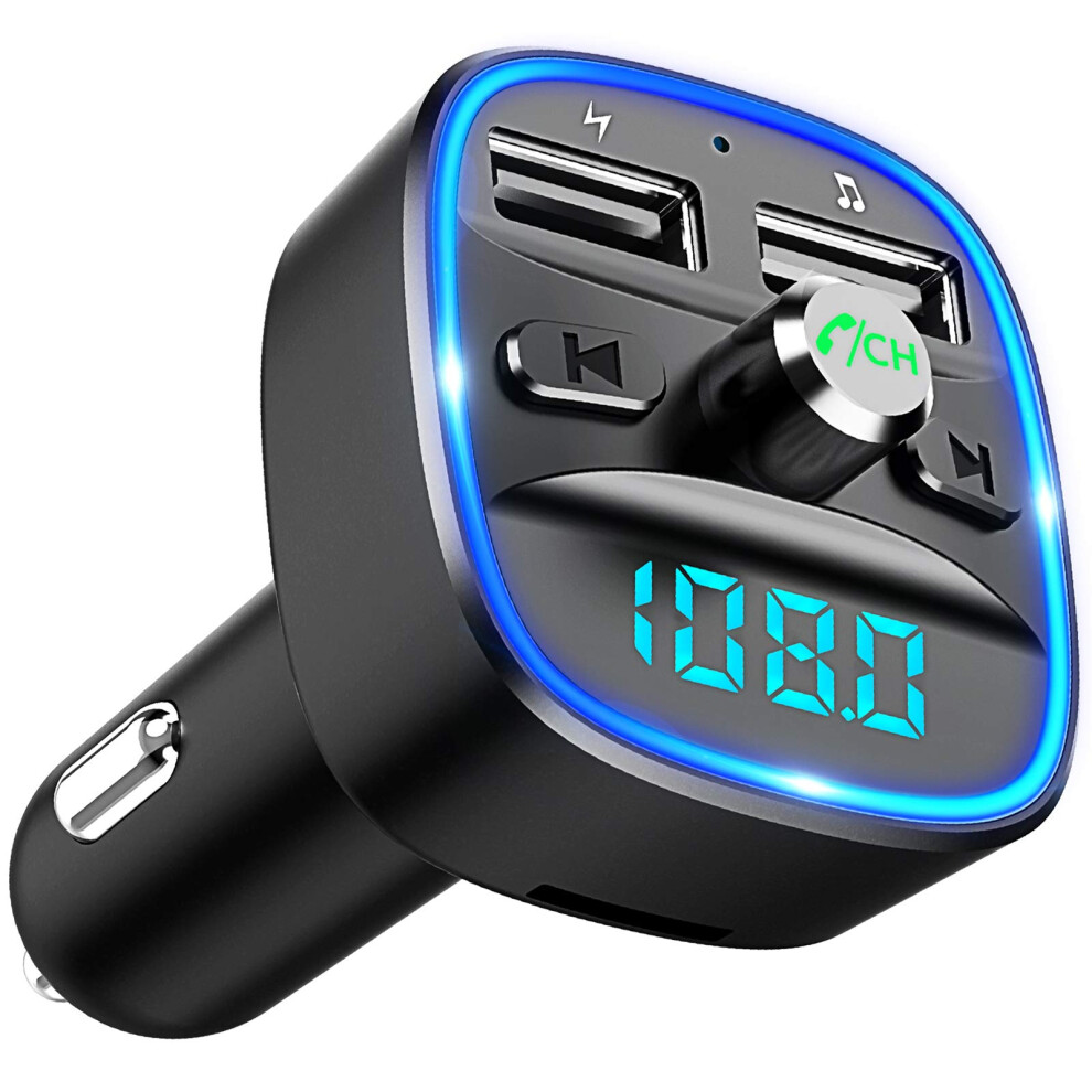 Tooth Fm Transmitter For Car, Ambient Ring Wireless Radio, Receiver Adapter Kit With Handsfree Blue/Light 8674593703154