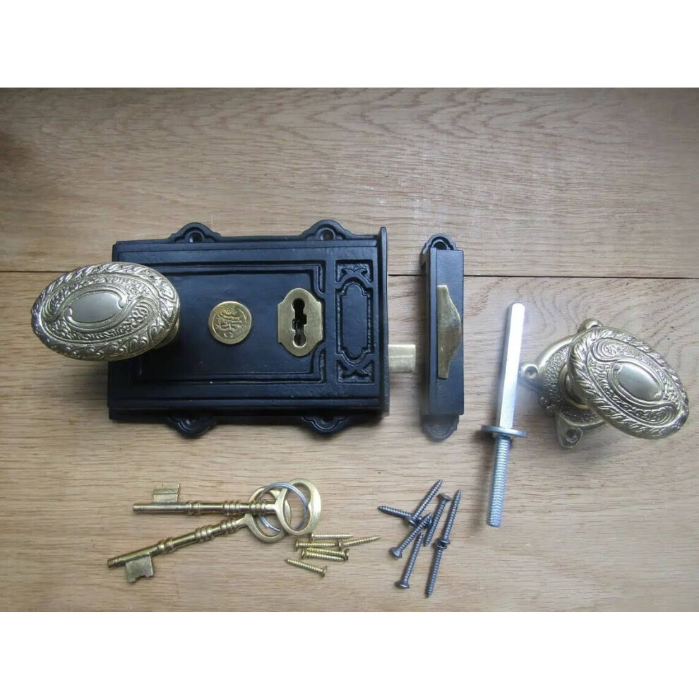 Davenport Lock Black With Art Nouveau Knob Brass By Ironmongery World 5057067895464