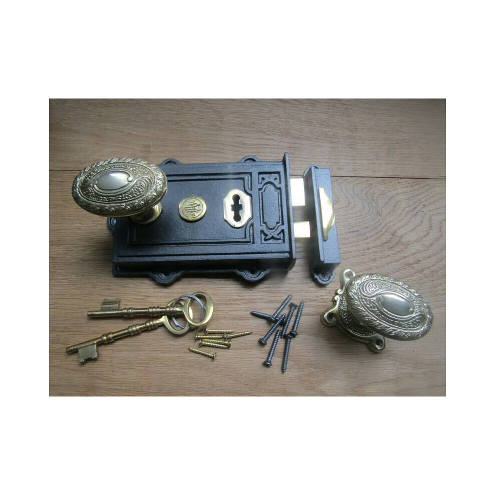 Davenport Door Lock Antique Iron With Art Nouveau Knob Brass By Ironmongery World 5057067895471