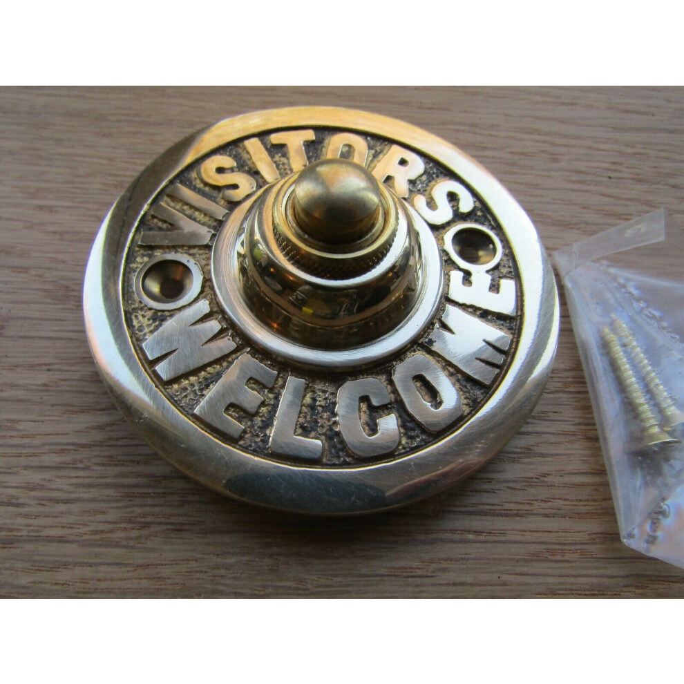 Visitors Welcome Door Bell Push Polished Brass By Ironmongery World 5055979720034