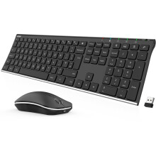 Arteck 2.4G Wireless Keyboard and Mouse Combo Stainless Steel Ultra Slim Full Size Keyboard and Ergonomic Mice for Computer Desktop PC Laptop and