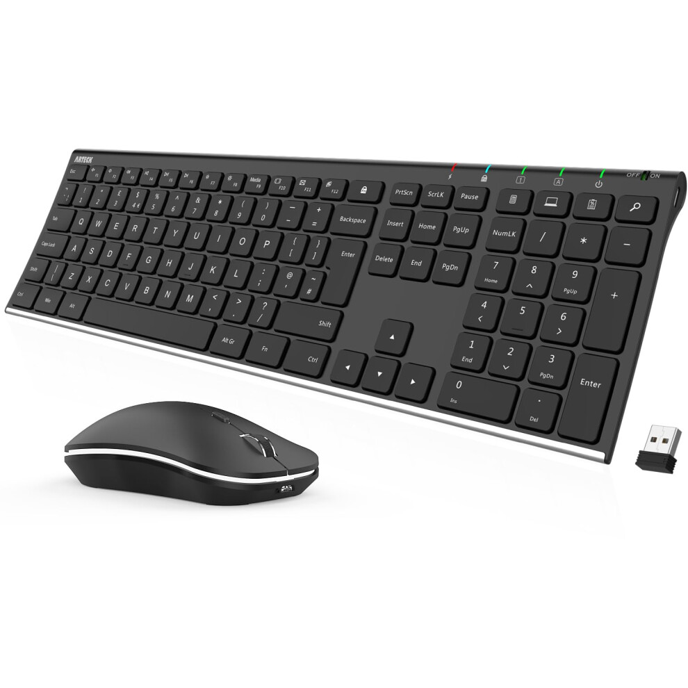 Arteck 2.4G Wireless Keyboard And Mouse Combo Stainless Steel Ultra Slim Full Size Keyboard And Ergonomic Mice For Computer Desktop Pc Laptop And Win 5007023200894