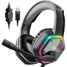 EKSA E1000 USB Gaming Headset for PC - Computer Headphones with Microphone/Mic Noise Cancelling, 7.1 Surround Sound Wired Headset & RGB Light - G