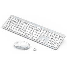 seenda Wireless Keyboard and Mouse Rechargeable, SK38-3 Ultra Slim Quiet USB Keyboard and Mouse Set for Windows Laptop PC Computer, Full-Size QWE