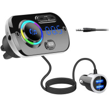 Bluetooth Car FM Transmitter,HIDOU Bluetooth 5.0 Car Radio Adapter Receiver With 7 Color Light,QC3.0/2.4A USB Car Charger Kit,Siri Voice Assistan