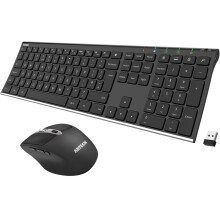 Arteck 2.4G Wireless Keyboard and Mouse Combo Stainless Full Size Keyboard and Ergonomic Mouse with Side Buttons for Computer Desktop PC Laptop a