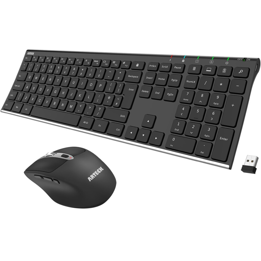 Arteck 2.4G Wireless Keyboard And Mouse Combo Stainless Full Size Keyboard And Ergonomic Mouse With Side Buttons For Computer Desktop Pc Laptop And W 8162184379234