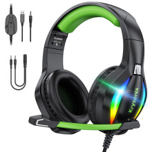 Krysenix PG1 RGB Gaming Headset for PS4, PS5, PC, Switch, Xbox, Headset with LED and Gaming Headphones with Microphone, Noise Cancelling Headphon