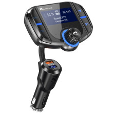 GizmoVine FM Transmitter, Car Bluetooth, Hands Free Car Kit with Sensitive Volume Control Knob and Large Button/ 1.7" Display/QC Fast Charger, 3