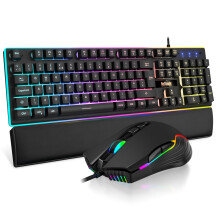 RedThunder K10 Wired Gaming Keyboard and Mouse Combo, UK Layout, True RGB Backlight, Soft Leather Wrist Rest, Mechanical Feel Ergonomic Anti-Ghos