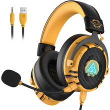 EKSA E900Pro Gaming Headset for PC PS5 PS4, Wired Headphones with Detachable Noise Cancelling Mic, 7.1 Surround Sound, USB&3.5mm Cable, LED Light