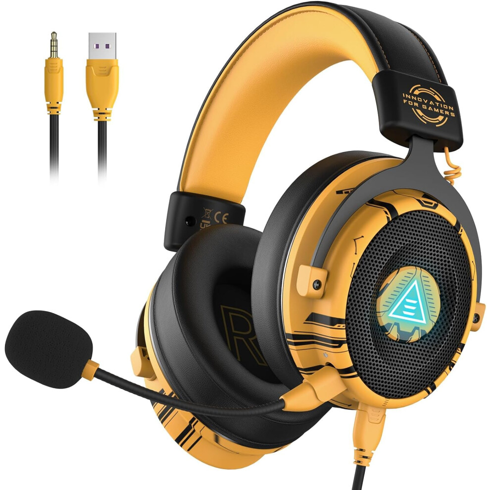 Eksa E900pro Gaming Headset For Pc Ps5 Ps4, Wired Headphones With Detachable Noise Cancelling Mic, 7.1 Surround Sound, Usb&3.5Mm Cable, Led Light 8679150950989
