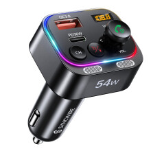 Syncwire Bluetooth 5.4 FM Transmitter Car Charger 54W PD&QC 3.0 USB Type-C Charger Adapter [Fast Charging] [Stronger Mics & HiFi Deep Bass] [Ligh