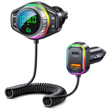 ISEYOU Bluetooth Car Adapter, Bluetooth 5.3 FM Transmitter for Car, 48W Dual USB Bluetooth Adapter with HiFi Sound & Bass Mode, Hands-Free Callin