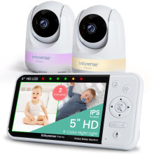 Babysense Prisma Baby Monitor with Camera and Audio, 5? HD Video Baby Monitor with 2 Cameras, 6-Color Night Light, Split Screen, Baby Sound Machi