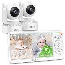 Blemil Baby monitor, Video Baby Monitor with 2 Cameras and Audio, 6 IPS Large Split Screen Remote Pan/Tilt/Zoom Baby Monitor, Video monitor camer