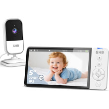 GHB Baby Monitor with Camera and Night Vision 5'' 720P HD Video Baby Monitor Camera IPS Screen, VOX Mode, 2-Way Audio, Temperature Alert, 8 Lulla