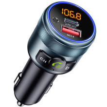 GizmoVine Car FM Transmitter Bluetooth 5.3 Adapter,Wireless Radio Transmitter for Car, PD 30W QC3.0 18W Fast Charging, Hands-Free,Bass Boost,LED