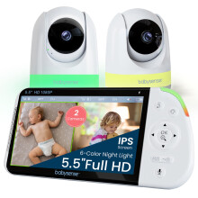 Babysense Full HD Split-Screen Baby Monitor with 2 PTZ Cameras, Two-Way Talk, 6-Color Night Light, 5000mAh Battery, Long Range, 4x Zoom, and Crys