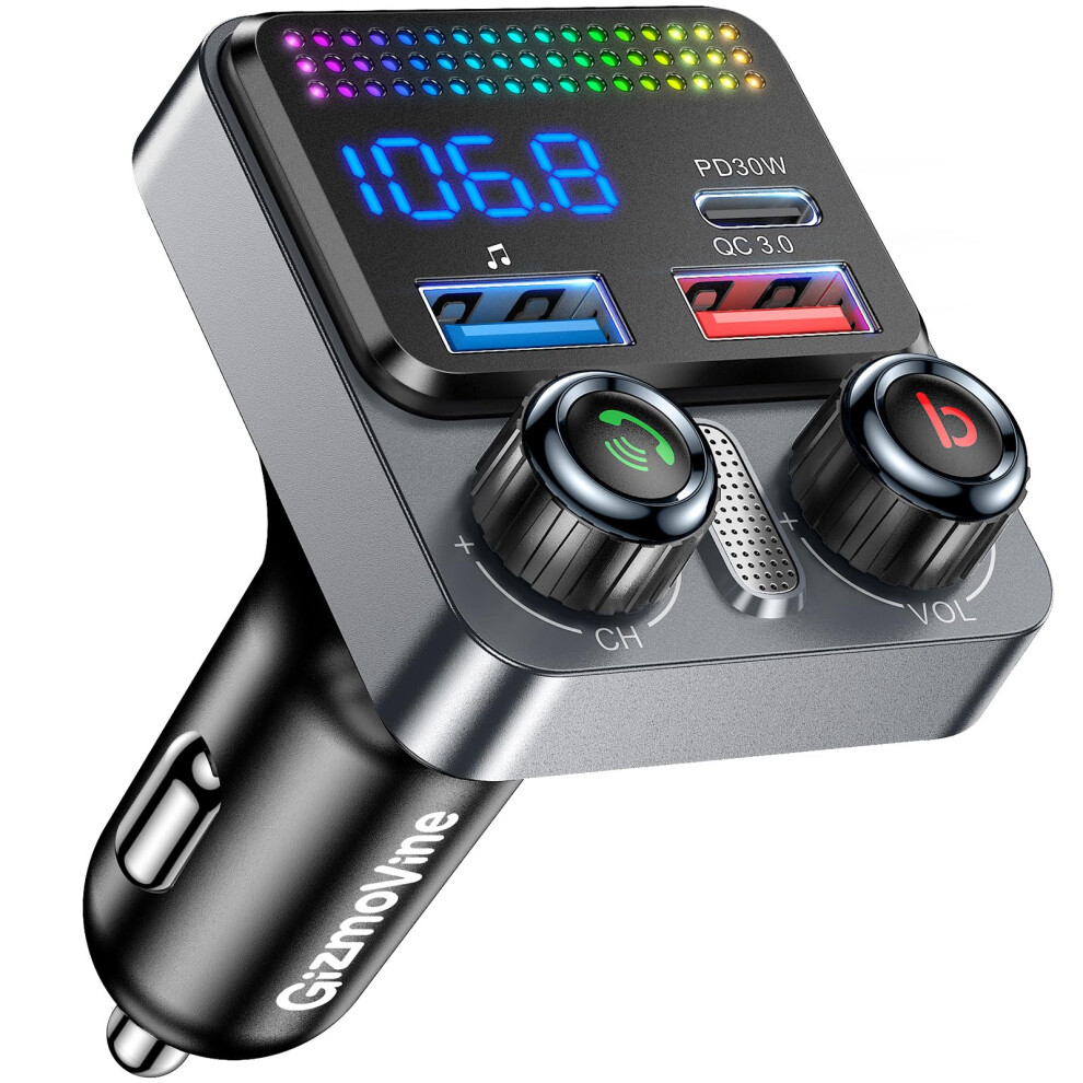 Gizmovine Bluetooth 5.4 Fm Transmitter For Car, 48W Car Charger [Pd 30W & Qc3.0 18W], Wireless Radio Adapter With Cvc Noise Cancelling Mic, Deep 8677470112032