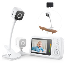 Baby Monitor with Camera and Night Vision - 1080P HD Baby Camera Monitor with Cot Clip & Holder, No WiFi, Secure 2.4GHz, Cry Detection, 4X Zoom,
