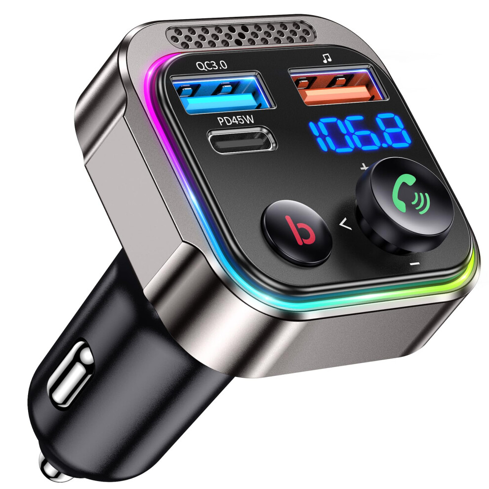 Gizmovine Bluetooth 5.4 Fm Transmitter Car Adapter 63W (Pd 45W & 18W) [ Switch] [Hifi Bass Sound] [Fast Charging] Wireless Radio Music Adapt Light 8678351719807