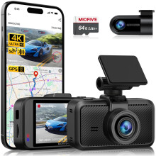 Miofive 4K+2K Dual Dash Cam Front and Rear, Pre-installed 64GB Card, 5GHz Wi-Fi Bluetooth GPS, 3" IPS Screen, HDR Night Vision, 24H Parking Mode,