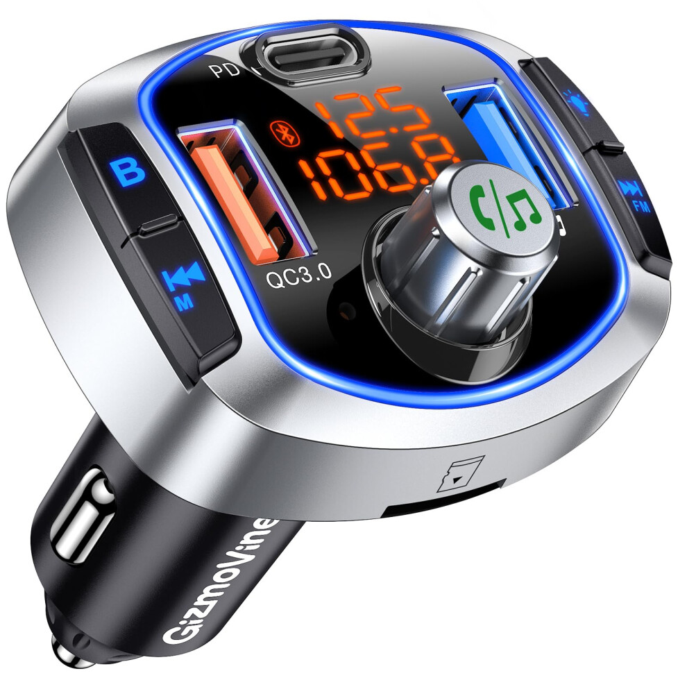 Gizmovine Fm Transmitter For Car With 81W Fast Charge (Pd 45W & Qc3.0 36W), Bluetooth 5.4 Wireless Radio Adapter, Hands-Free Calling, Siri/Google 8675057350808