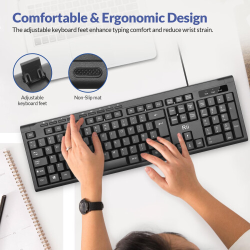 Rii Keyboard and Mouse Set,USB Wired Keyboard and Mouse Combo for PC Business Office Usage-1 Pack 2