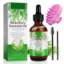 Organic Rosemary Oil for Hair Growth 60ml with Scalp Massager, 100% Pure Rosemary Essential Oil for Eyelashs, Eyebrows, Face, Skin Care, Body Mas