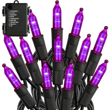 50 LED Purple Battery Christmas Lights 16 ft 8 Modes IP44
