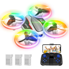 Mini Drone with 720P HD Camera for Kids and Adults, RC Quadcopter with Multi-Colored LED Lights, 3 Modular Batteries, Headless Mode, 3D Flips, Ki
