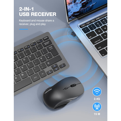 TeckNet TECKNET Mini Wireless Keyboard and Mouse Set, 2.4G Cordless USB, Grey 1