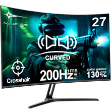 Minifire 27 Inch Gaming Monitor, 200Hz, Full HD 1920x1080 Curved VA Panel, Built in Speaker, Ai Crosshair, 1Ms MPRT, Adaptive Sync, sRGB130%, DCI-P3