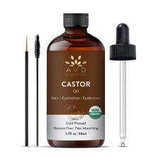 AVD Organics Castor Oil 50ml | USDA Certified Organic | 100% Pure & Hexane Free | Cold Pressed Castor Oil for Eyelashes, Eyebrows & Hair Growth |