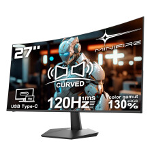 Minifire 27 Inch 120Hz Curved Monitor, USB Type-C Port, Built in Speaker, Eye-Care for Business/Office, FHD 1080p PC Screen, VESA 100x100, FlickerFre