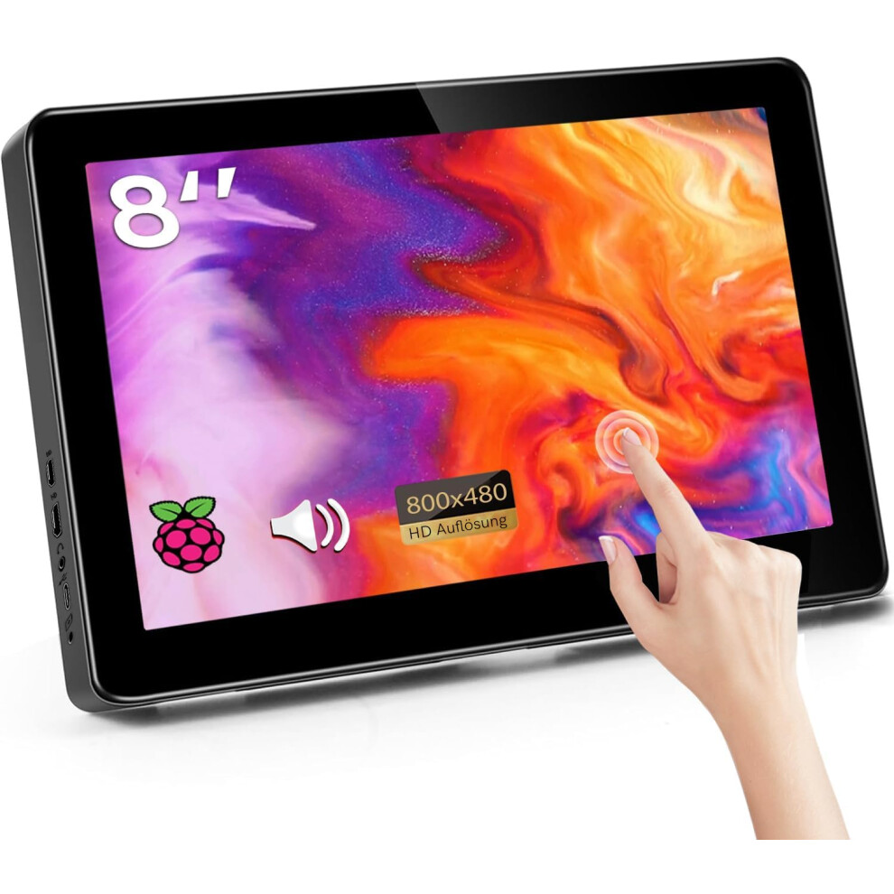 Ulrhzar 8 Inch Small Touchscreen Portable Monitor Lcd Display 800X480 Compatible With Raspberry Pi Pc Jetson Nano Game Consoles Built-In Speakers 8672608660164