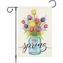 Spring Garden Flag 12x18 in, Double-Sided Burlap Tulip