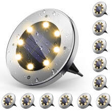 12-Pack Solar Ground Lights, 4.5" 8-LED Warm White