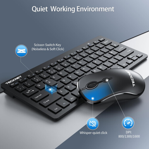 TeckNet TECKNET Mini Wireless Keyboard and Mouse Set, 2.4G Cordless USB, Black 2