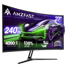 Amzfast 27 inch Curved Gaming Monitor, 240Hz, Full HD 1920x1080p, Fast VA 1500R, 1ms MPRT, 4000:1 Contrast, 130% sRGB, 95% DCI-P3, HDR, Adaptive-