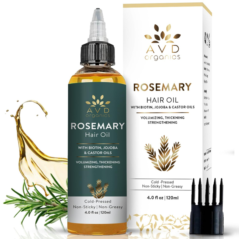 Avd Organics Rosemary Oil For Hair Growth Infused With Biotin, Jojoba & Castor Oil Pre-Diluted Scalp Oil, Stimulates Growth, Strengthens Dry